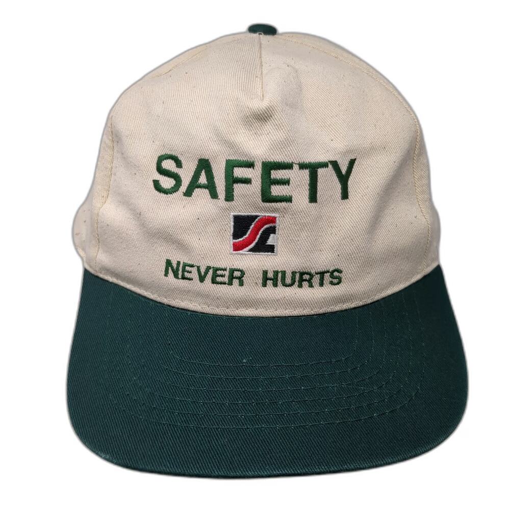 KC Caps 5 Panel Beige Green One Size Safety Never Hurts Snapback Workwear Hat